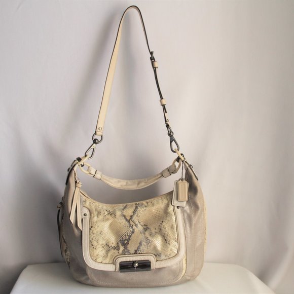 Coach Kristin Python & Silver Linen Large Hobo Bag - Picture 6 of 12